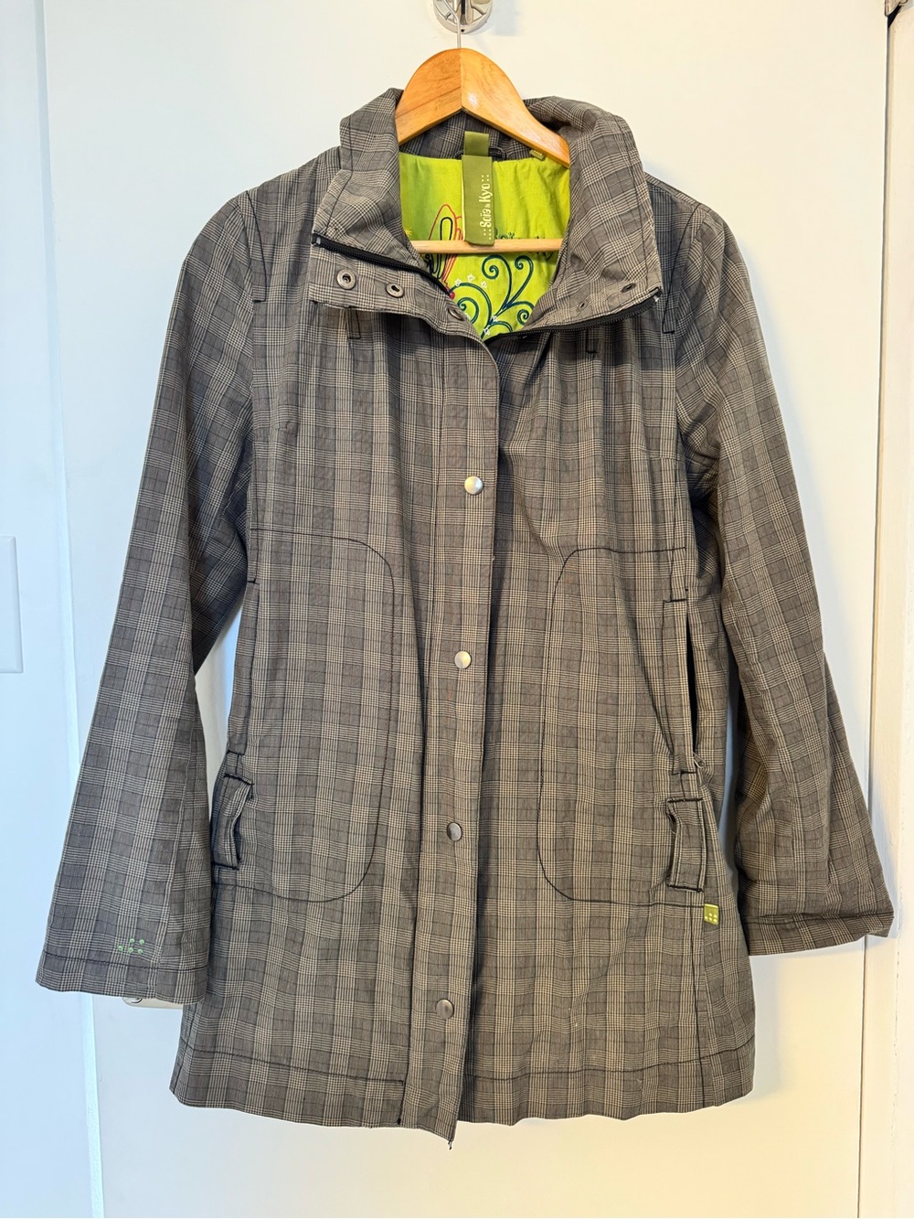 Soia & Kyo Gray Plaid Trench Coat with Lime Interior